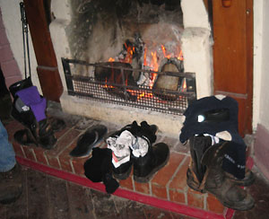 Boots drying by the fire