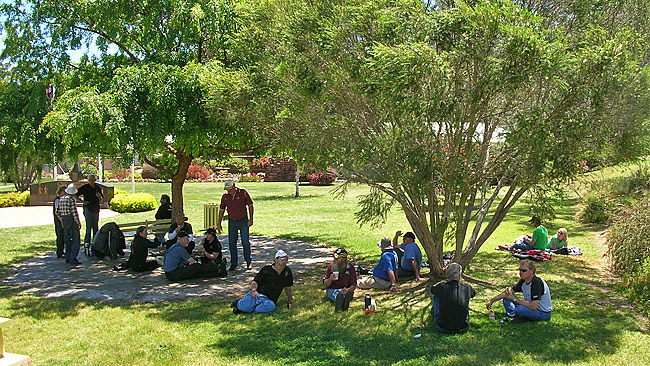 Lunch in the shade in the main street of Pemberton