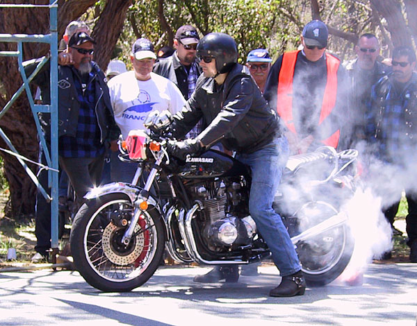 Paul gets his tyre warm in 2003 Hillclimb