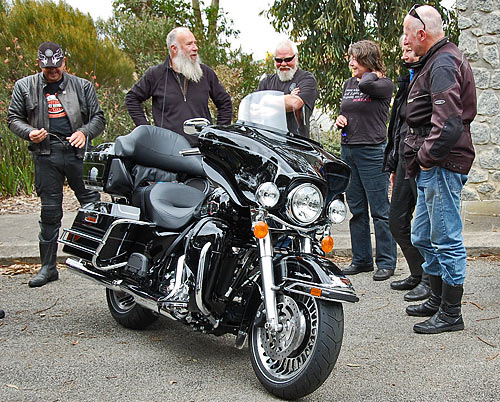 Mob gathering around Gary's new Harley