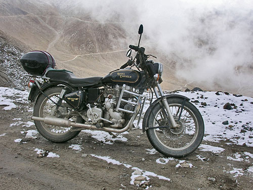 Indian Enfield and the snowy road