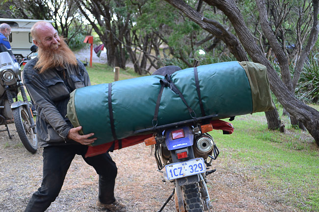 Bruce shows off his bedding equipment