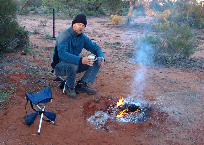 Ronnie thawing
          out by the fire