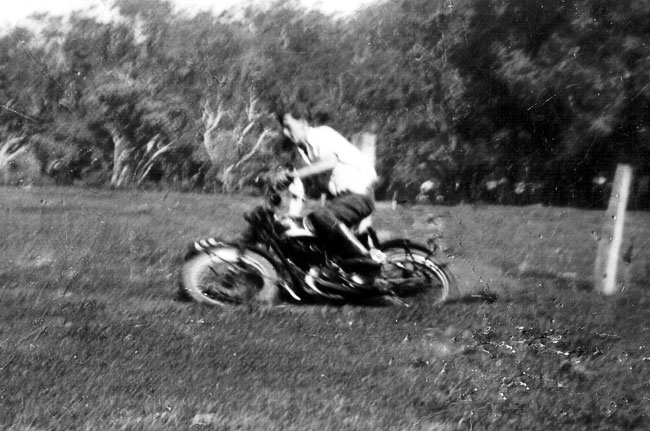 Don slams the
          BSA into a corner.