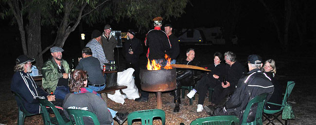 Chattering
          around the fire.