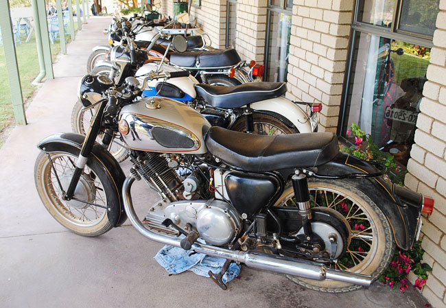 Bikes lineup up
          for display.