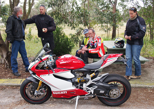 Jim's new Ducati and admirers.