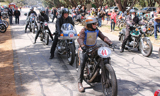 Rod Chessel, 1927 BSA/JAP leads the line-up of
          bikes.