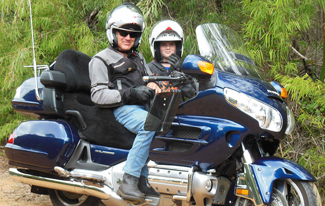 Chester with his
          pillion, grandson - Titan.