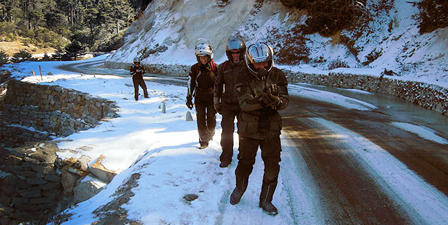 Snow and black Ice makes for
          interesting riding.