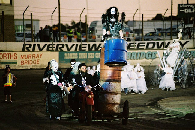 Don on Indian Chief leads the
          parade.