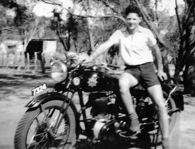 Bob Jackson, aged 15, with his first bike - 1943 BSA
          Empire Star 500cc.