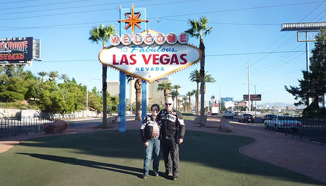 Trudy and Chester at the Las Vegas entrance.