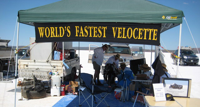 World's fastest Velocette banner.