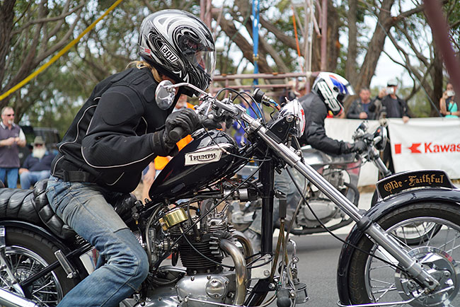 Paul takes off on his customised 1968 Triumph
          Bonneville.