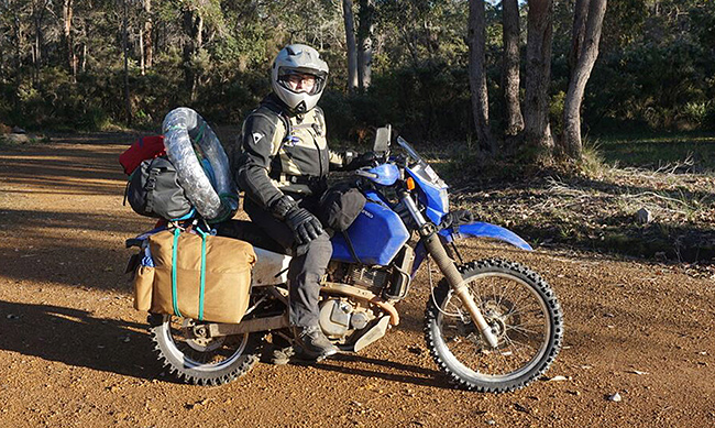 Dan and Suzuki DR650 leaving home.