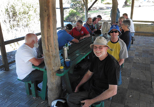 Having a coffee by the banks of the Denmark River.