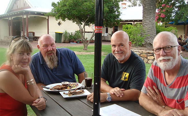 Gabriel, Big Kev, Dave and Ron enjoy laid-back
          Quindanning.