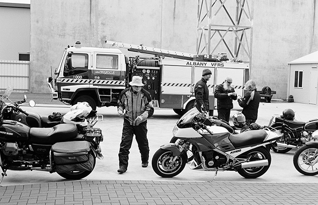 Chatting at the fire station.