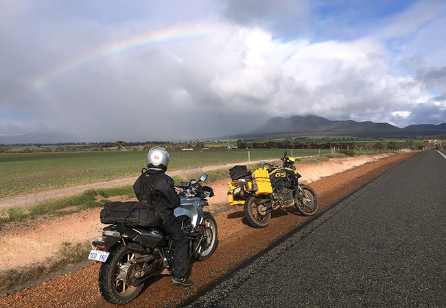 Admiring the rainbow from north of the Stirlings.