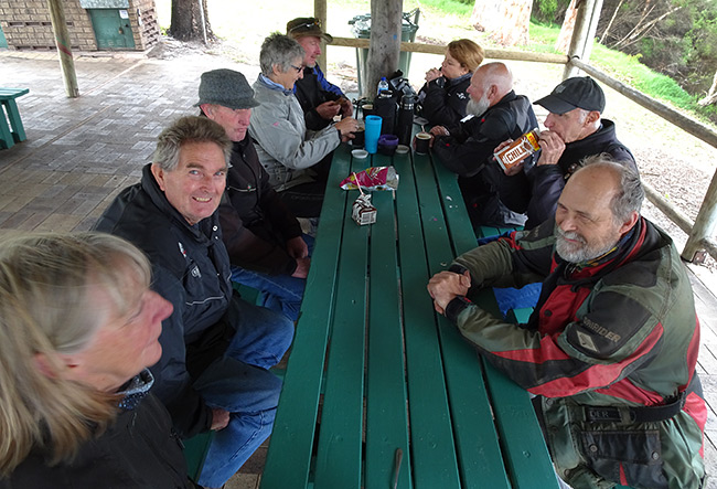 Chatting hard in the shelter.