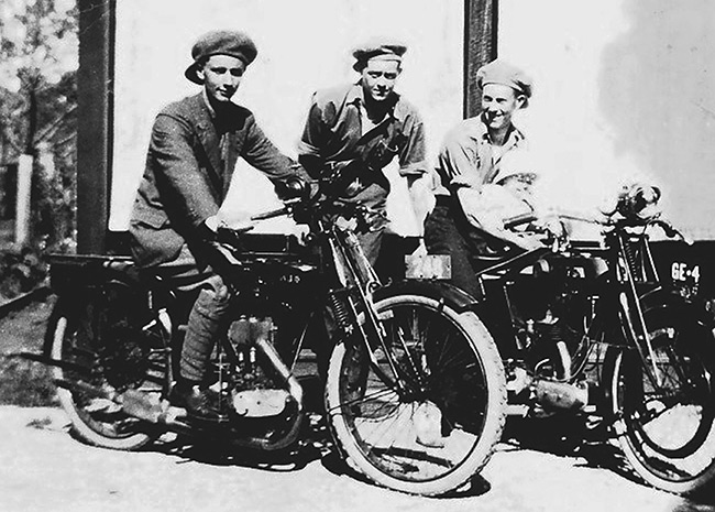 Jim Wells riding an AJS.