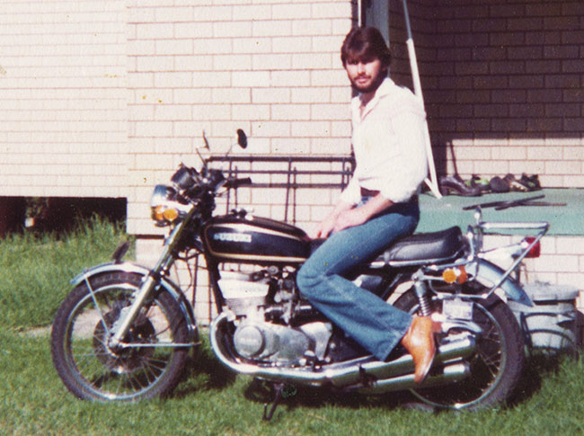 A young Steve with his 1973 Suzuki GT550, the photo was taken in 1976.