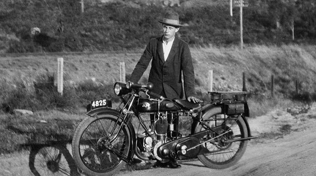 Len Jones. Pic taken about 1930 - Warwicks dad - riding an AJS.