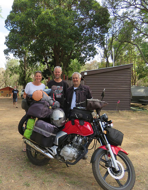 Antoinet and Ronnie with Raphael on his 125cc Honda, you dont need a big bike to travel.