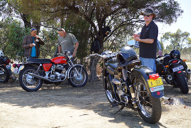 There was a good turn-out of around 25 bikes on the Bring Your Oldest Bike Ride in January. Pictured are Steve, Bob and Andrew enjoying a break at Youngs Siding.