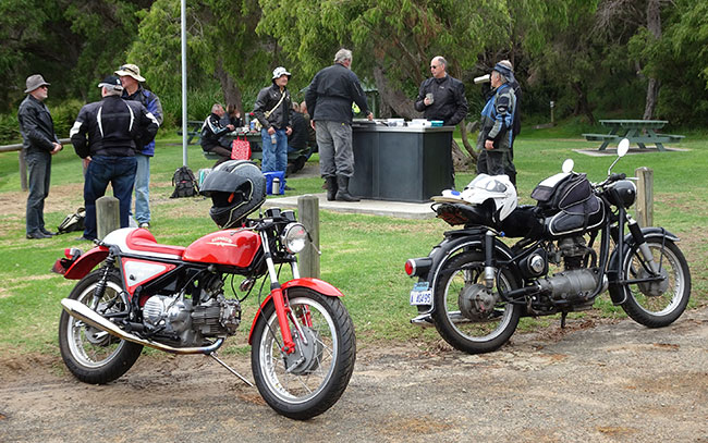 Garys lovely Aermacchi and Andrews 250cc BMW. 