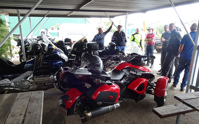 At Gnowangerup roadhouse the bikes are all undercover in case they get wet with no room for the riders who were left outside, nothing worse that a wet seat.