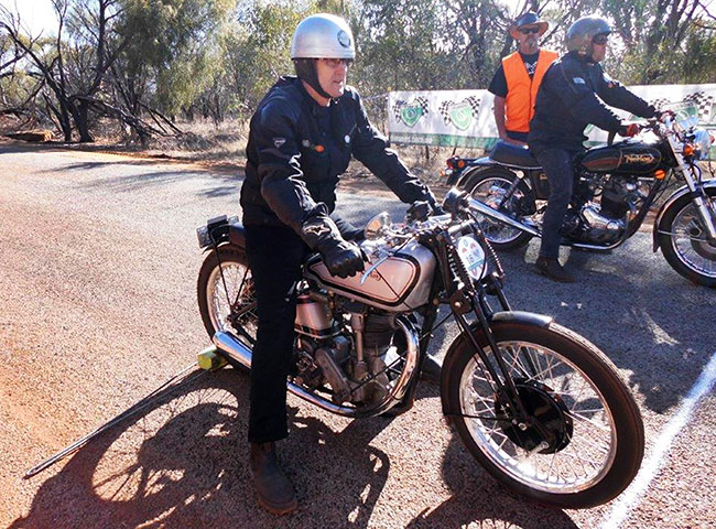 Tim waits at the starting line with fellow Norton rider at the York Hillclimb.