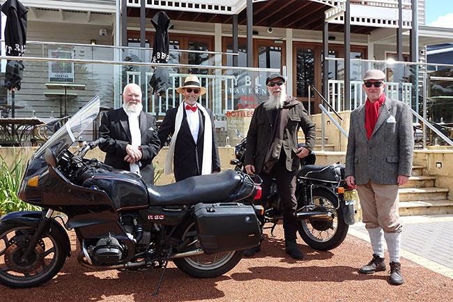 Some of the Distinguished Gentlemen on the 2017 ride arriving at the Hybla Tavern, Middleton Beach.