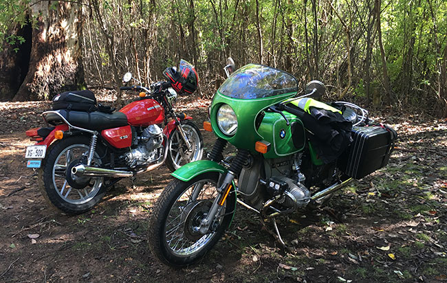 Raelenes V50 Moto Guzzi and Phillips 750cc BMW - ridden down from Kojonup - a dedicated Club member.