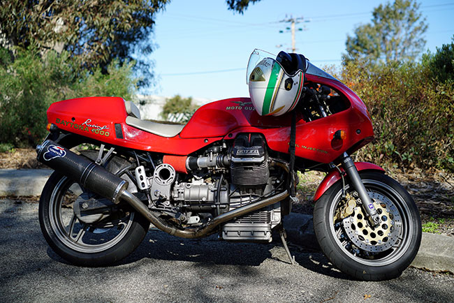 At last Charles has his Moto Guzzi in the country.