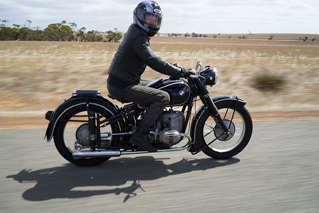 Chris on her BMW R51/3.