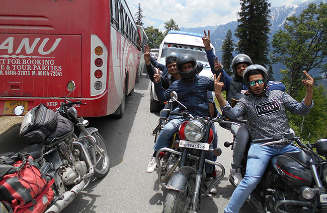 Having fun in a Himalayan traffic jam.