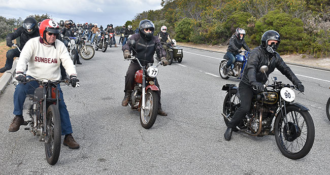 Massed bikes at the first stop on the hilltop.