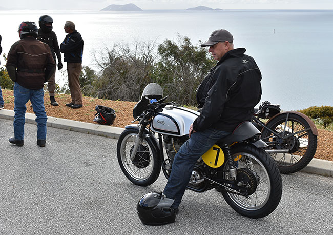 Tim on his Manx Norton at the hilltop stop.