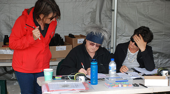 Pressure in the results tent: Raelene, Trudy and Leanne.