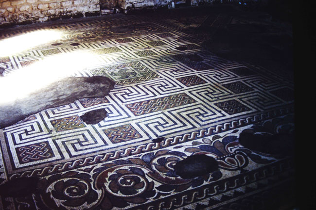 Mosaic floor tiles.