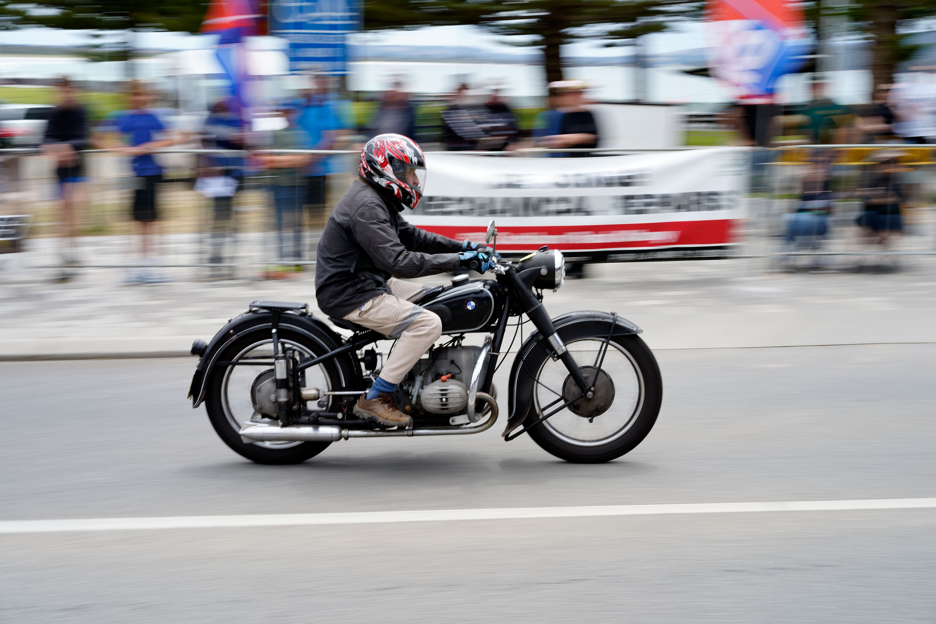 Bob on his 1950 BMW proceeds smootly up the climb.