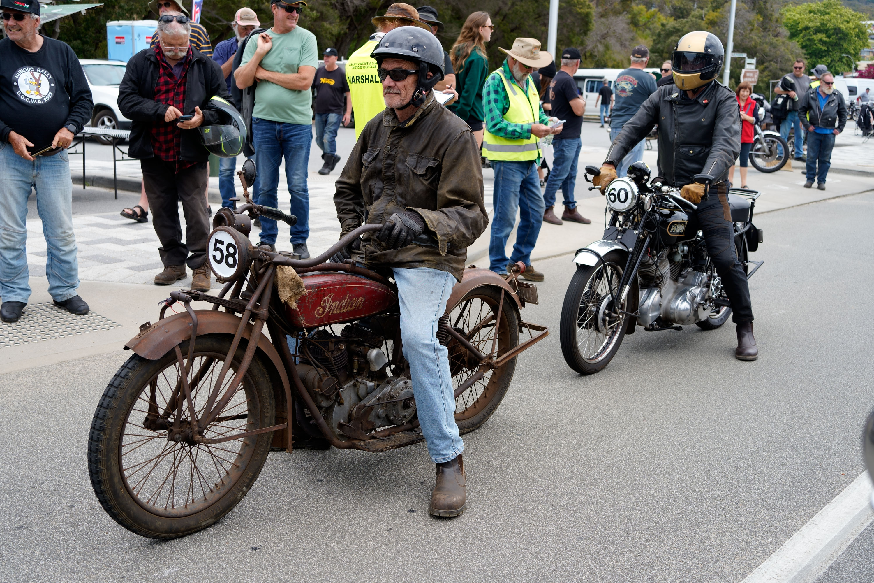 Overall hillclimb time trial winner Glen and his 1966 Indian wait on the grid.