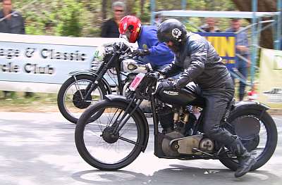 Bent and parallel twins charge off the 
line at the hillclimb