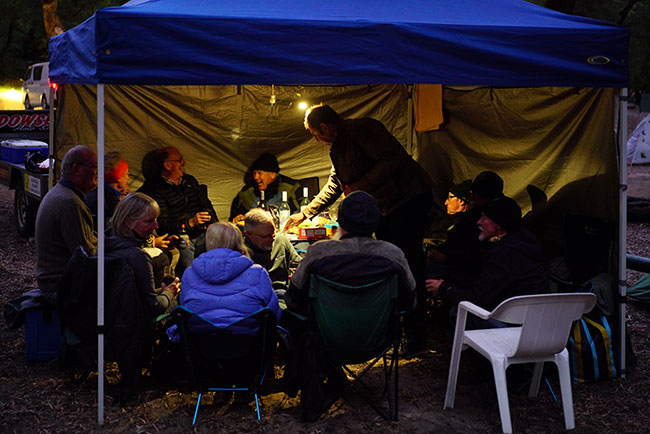 Having a get-together in the gazebo.